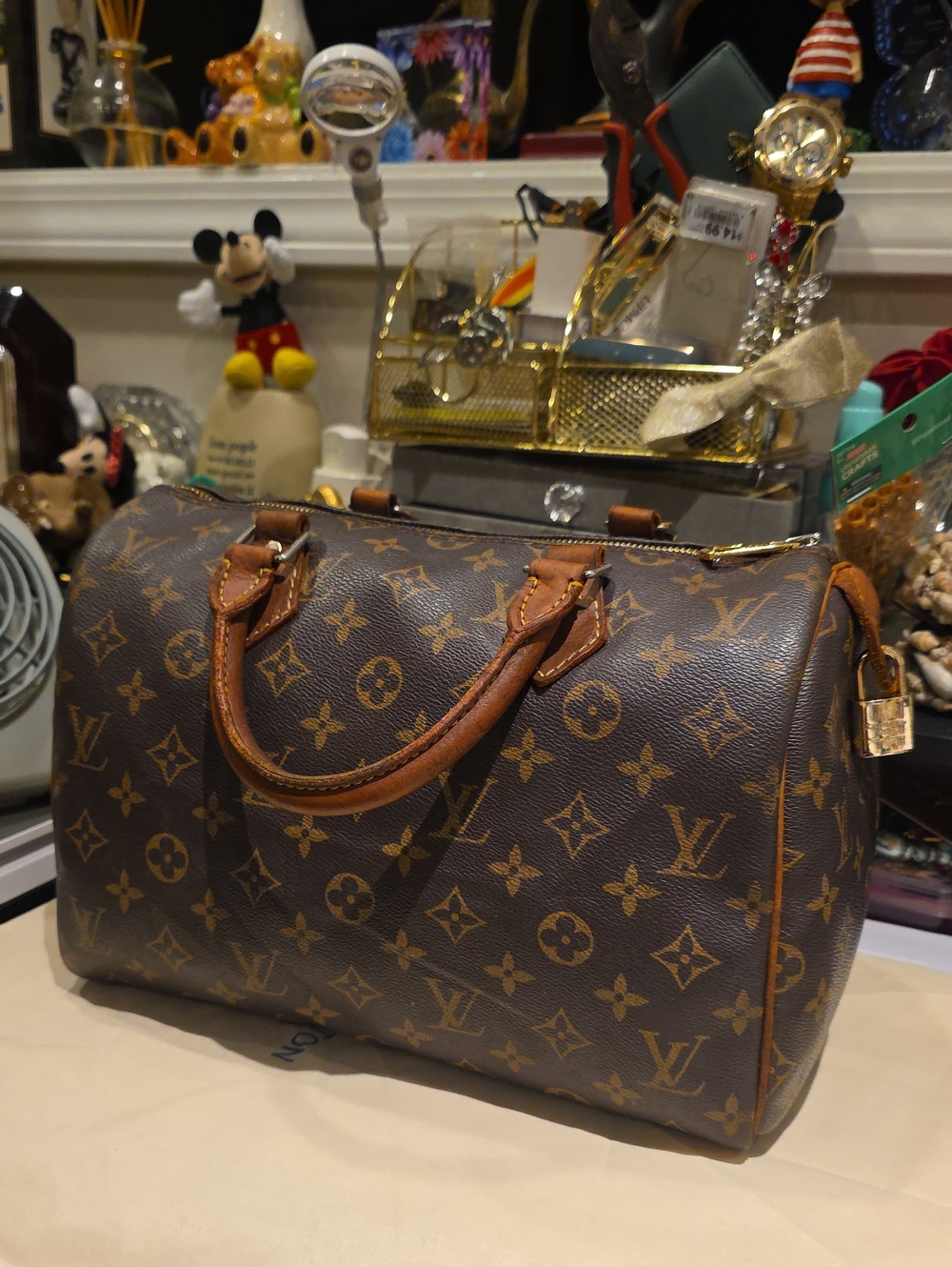 Louis Vuitton Brown Monogram Duffel Bag with Tan Trim